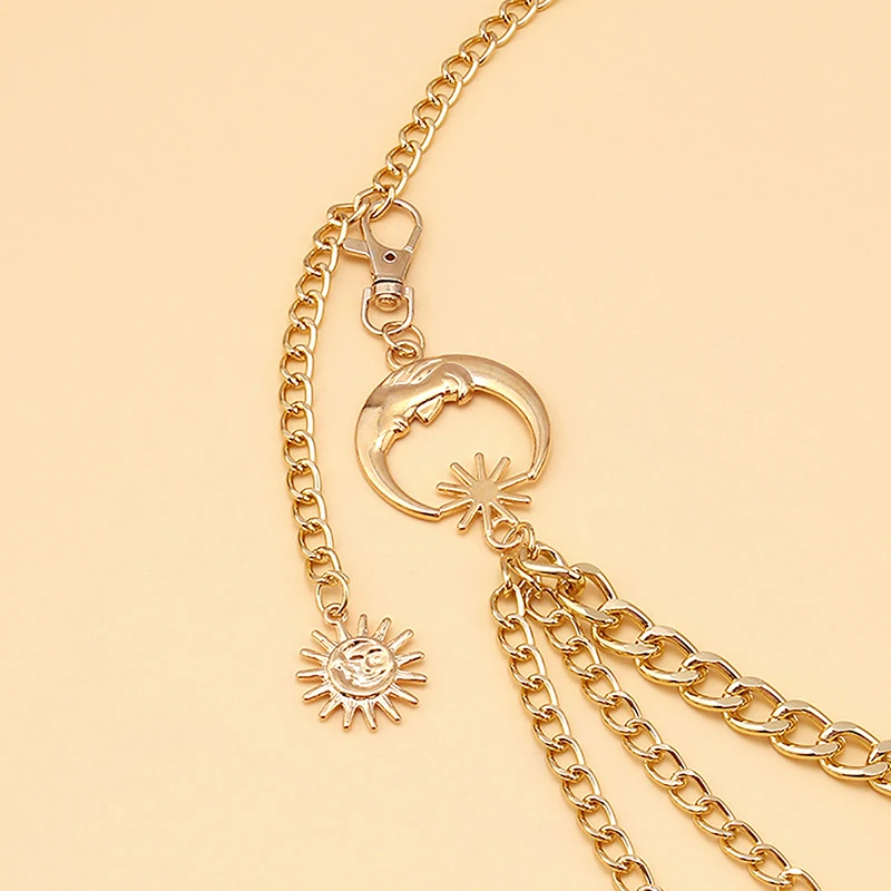 1 قطعة القمر متعدد الطبقات سلسلة معدنية الخصر سلسلة السيدات الخصر حزام على شكل سلسلة فستان حزام مع القمر ستار حزام الذهب والفضة الملابس