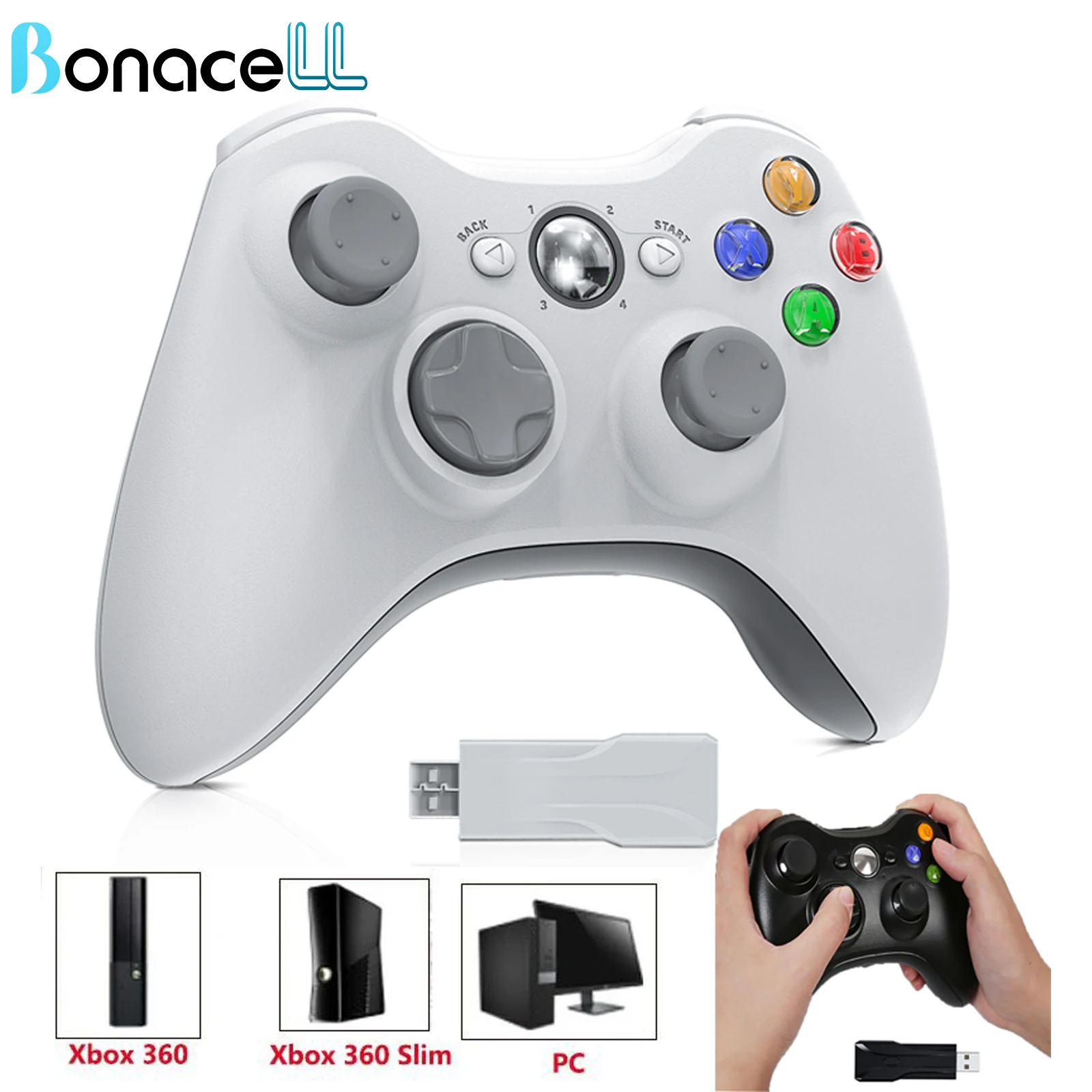 Untuk Xbox 360/Slim/Elite/Winodow Gamepad Video Game nirkabel/berkabel 2.4G pengendali Game PC 6-axis Joystick dua getaran