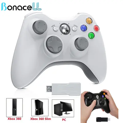 Para Xbox 360/Slim/Elite/Winodow Videojuego Gamepad inalámbrico/con cable 2,4G controlador de juegos PC Joystick de 6 ejes doble vibración