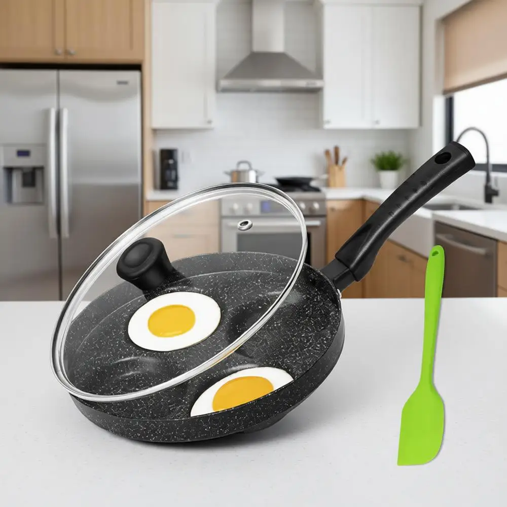 

Nonstick 4-Cup Egg Frying Pan with Lid and Spatula