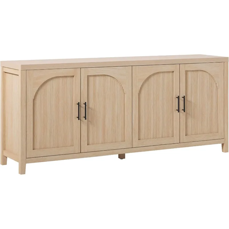 home.Sasha 4-Door Reeded Sideboard Buffet with Cord Management, 70 Inch, Coastal Oak