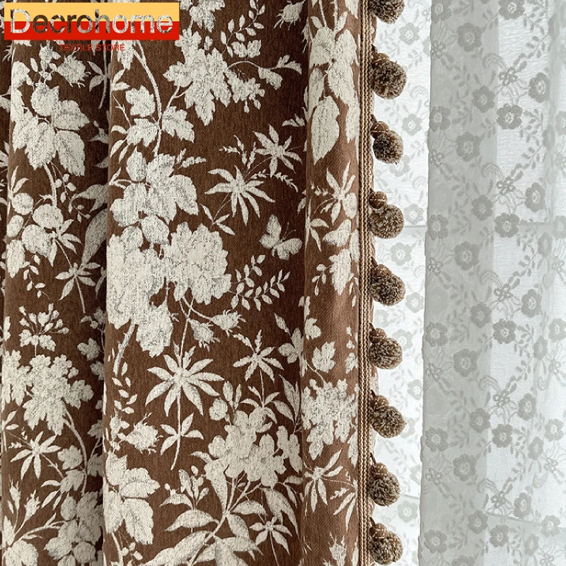 

American Retro Imitation Wool Jacquard Thickened Curtains for Bedroom Living Room Floor-to-ceiling Window Custom Curtains