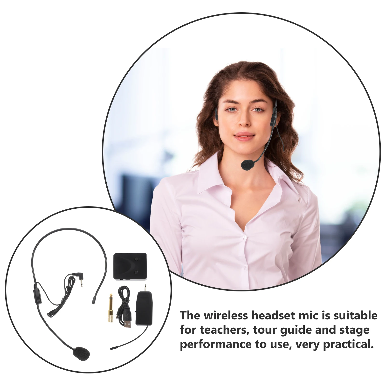 

Wireless Headset Portable Universal Black Small for Teacher Tour Guide Stage Performance Wireless Headset Mic 30m