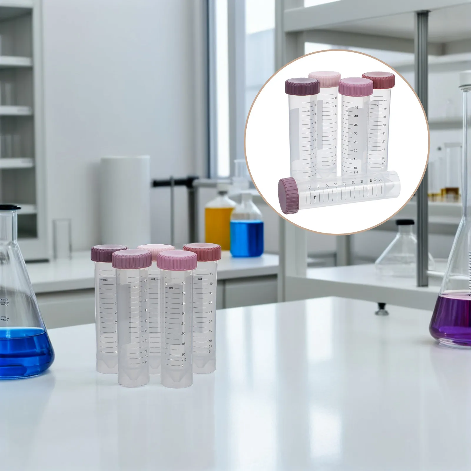 25Pcs Laboratory Centrifuge Tubes High Transparency Leakproof Screw Caps Polypropylene Conical Self-Standing Test Tubes 50Ml