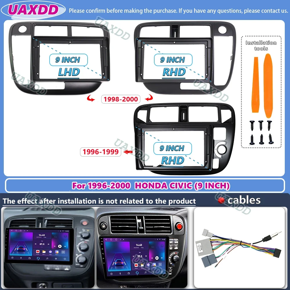 

For 1996-2000 Honda Civic 9inch Car stereo radio Android frame panel fascia cable video harness adapter player dashboard decoder