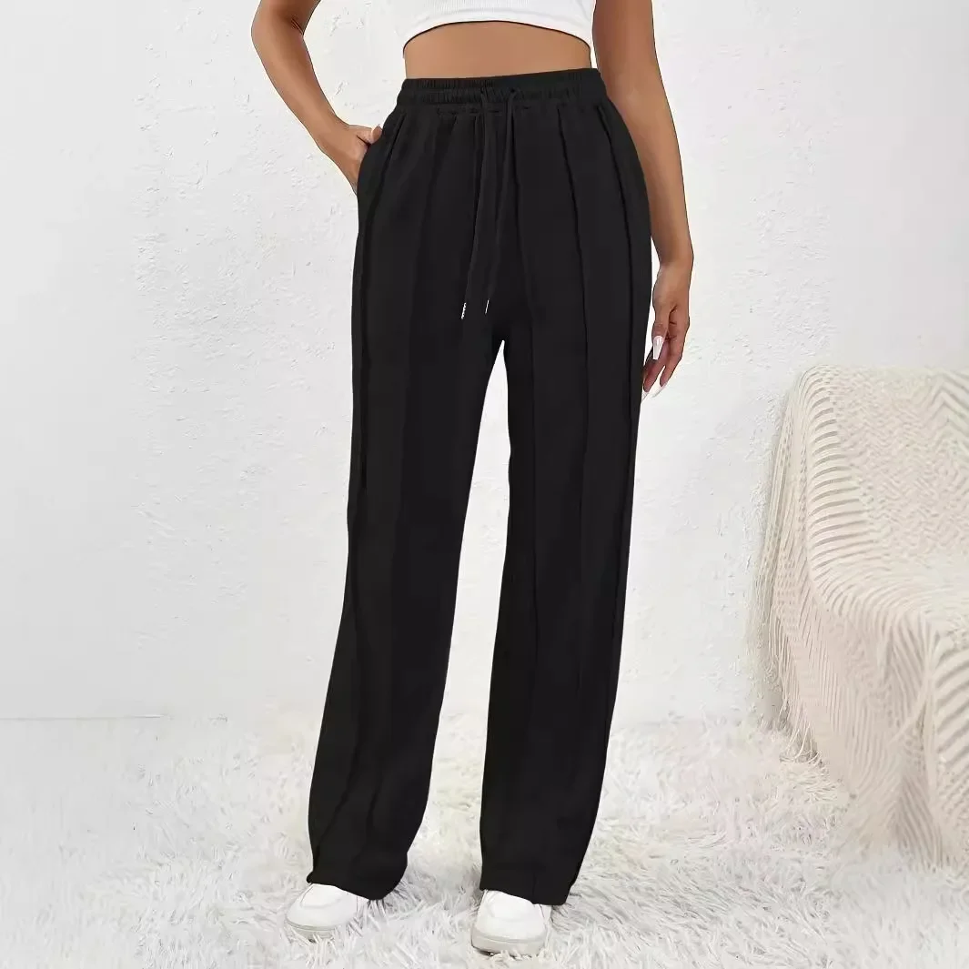 2024 Amazon Cross-Border Women's Casual Fashionable Trousers Drawstring Vertical Stripes Straight-Leg Sweatpants