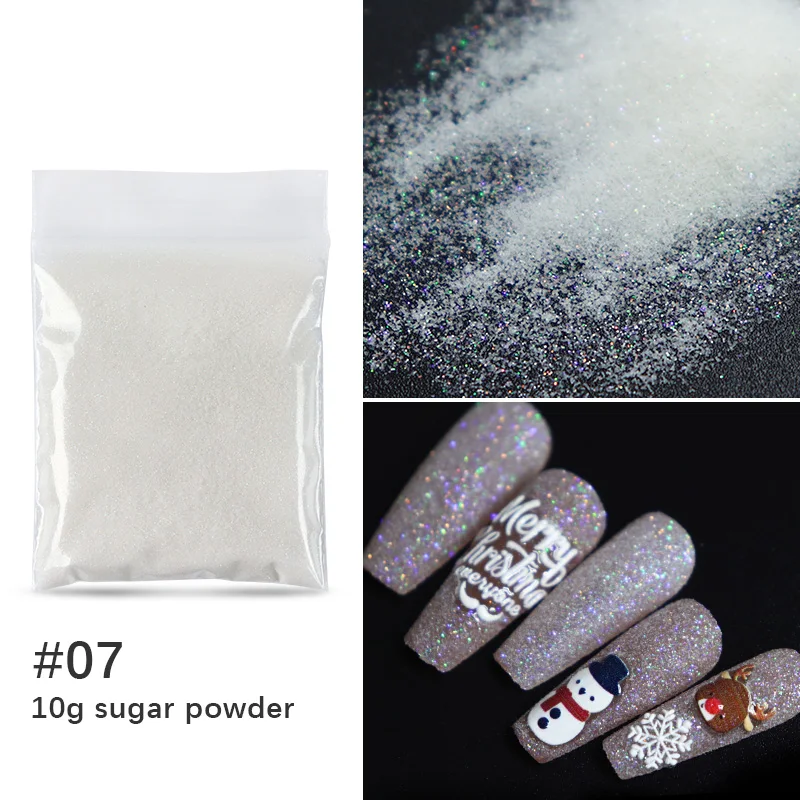 10g Iridescent Black Glitter Nails Sugar Powder Sparkling Pigment Decoration White Glitter Nail Polish DIY Accessories Supplies