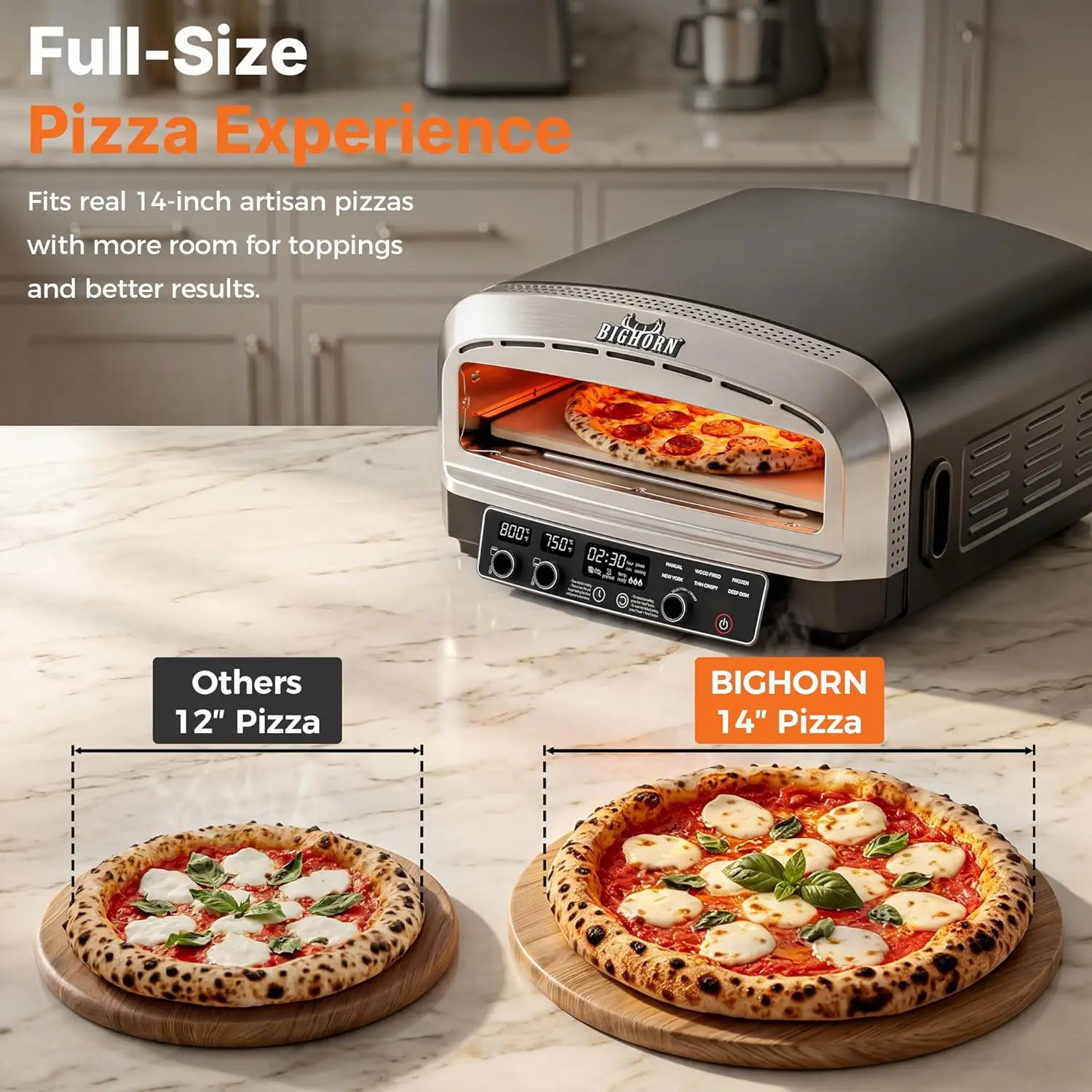 Electric Countertop Pizza Oven, 14-Inch Indoor, Reaches 850°F for Restaurant-Quality Artisan Pizzas, Includes Pizza Stone and Pi