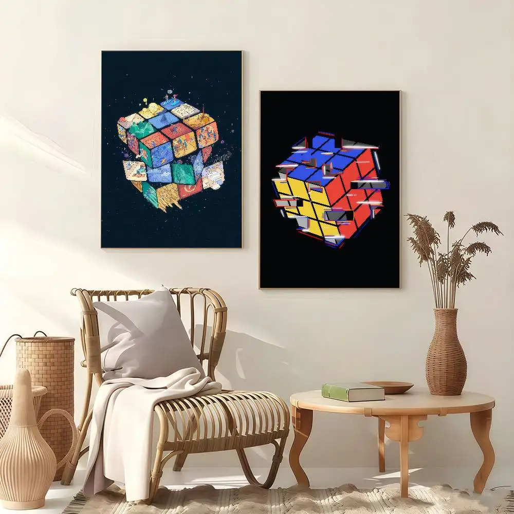 R-Rubiks C-Cubes Art Retro Poster Stickers Art Print Retro Vintage Wall Decor HD Living Room Home Office Gift Occasion