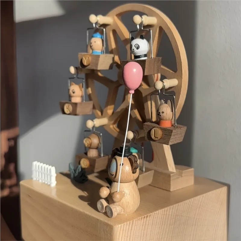 Creative Decoration Ornament Music Box Wooden Ferris Wheel Rotating Style Music Box Birthday Gift Clockwork Style Music Box ZF60