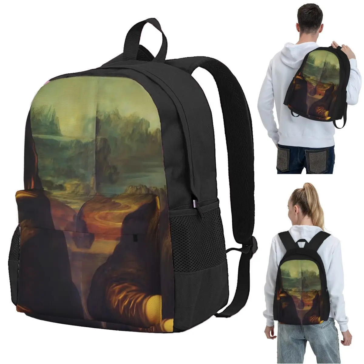 Mona Lisa - Detailed & Restored Backpack Student BookBag Children School Bag Laptop Shoulder Bags for Men Women