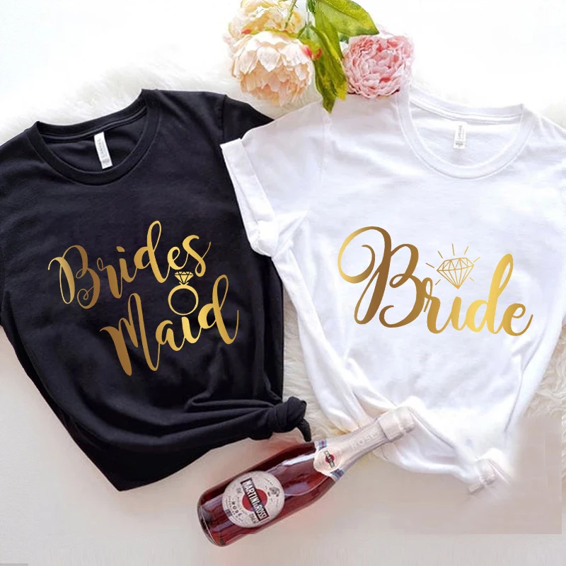 Team Bride Squad Bachelorette Party T-shirts for Bridesmaids, Engagement Bridal Shower Wedding Clothes, O Neck Short Sleeve