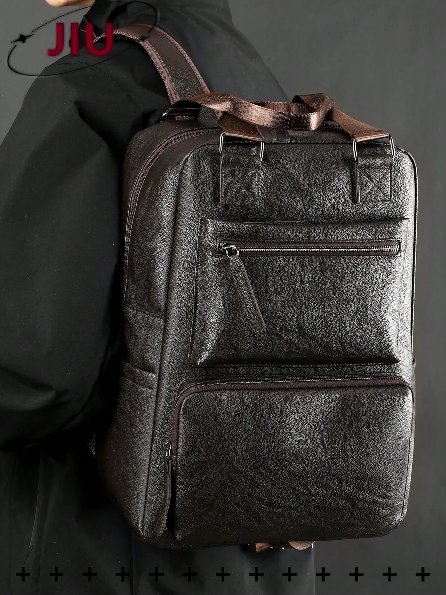 

Men's Multi-Compartment PU Leather Backpack: Fits 15.6" Laptop, Large Capacity Travel & Commuter Bag. Ideal Gift.