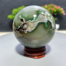 Natural Crystal Green Blossom Agate Sakura Ball Polishing Crafts Mineral Spheres Healing Quartz Gift Decoration