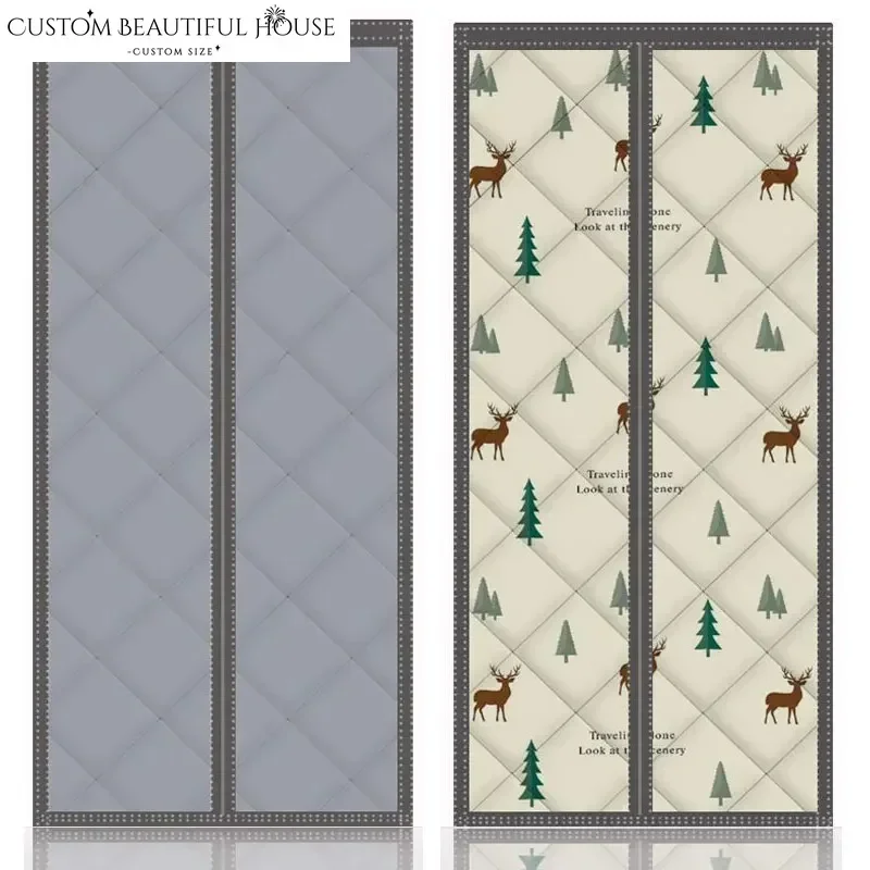 

Custom Size Winter Cotton Curtains Home Insulated Windproof Thermal Insulation Panel Door Curtains Magnetically Closed Decor
