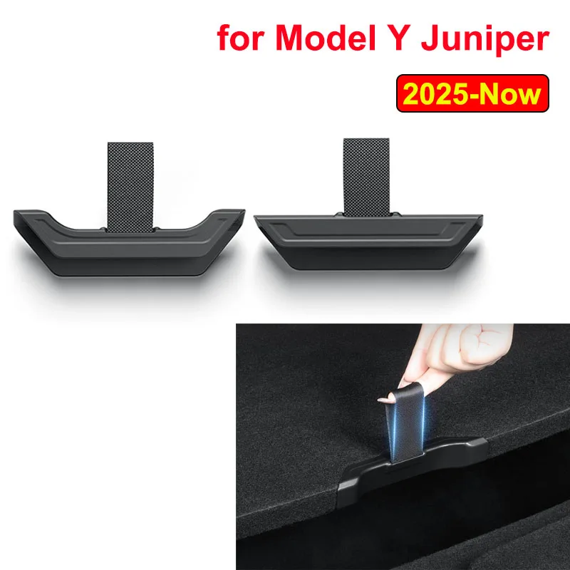 Pour Tesla Model Y Juniper 2025 2026 : Organisateur de coffre arrière avec cordon de serrage, crochet et boucle, poignée de couvercle de coffre, accessoires intérieurs