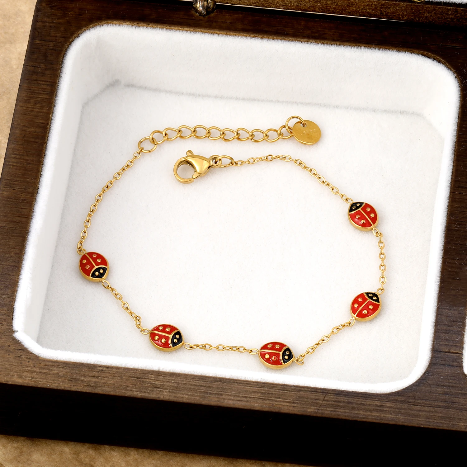 Romantic Cute Red Beetle Charms Bracelets Stainless Steel La