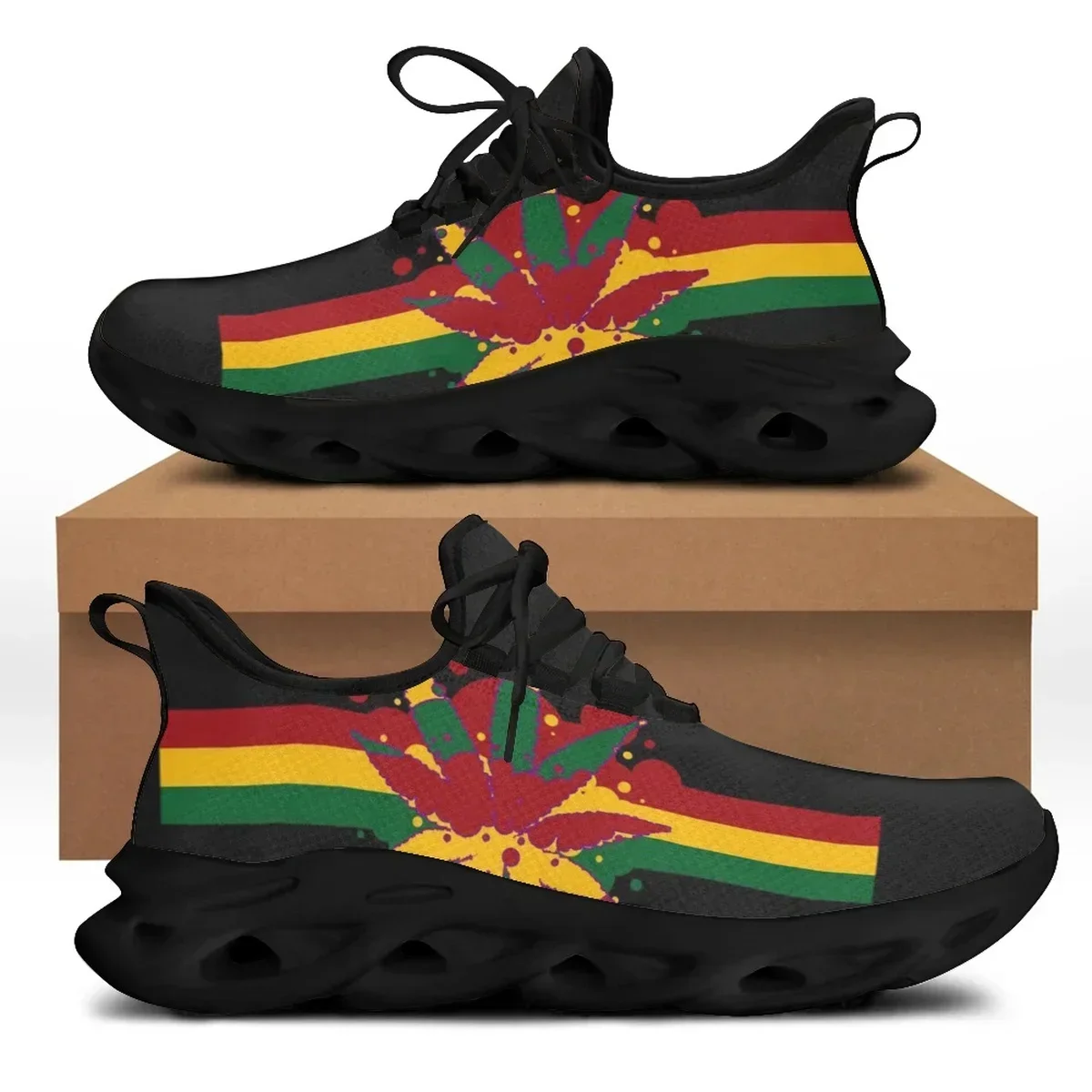 Custom 3D Green Weed Leaves Printing Platform Sneakers for Women Breathable Lace up Flat Shoes Comfort Mesh Femme Footwear view 4