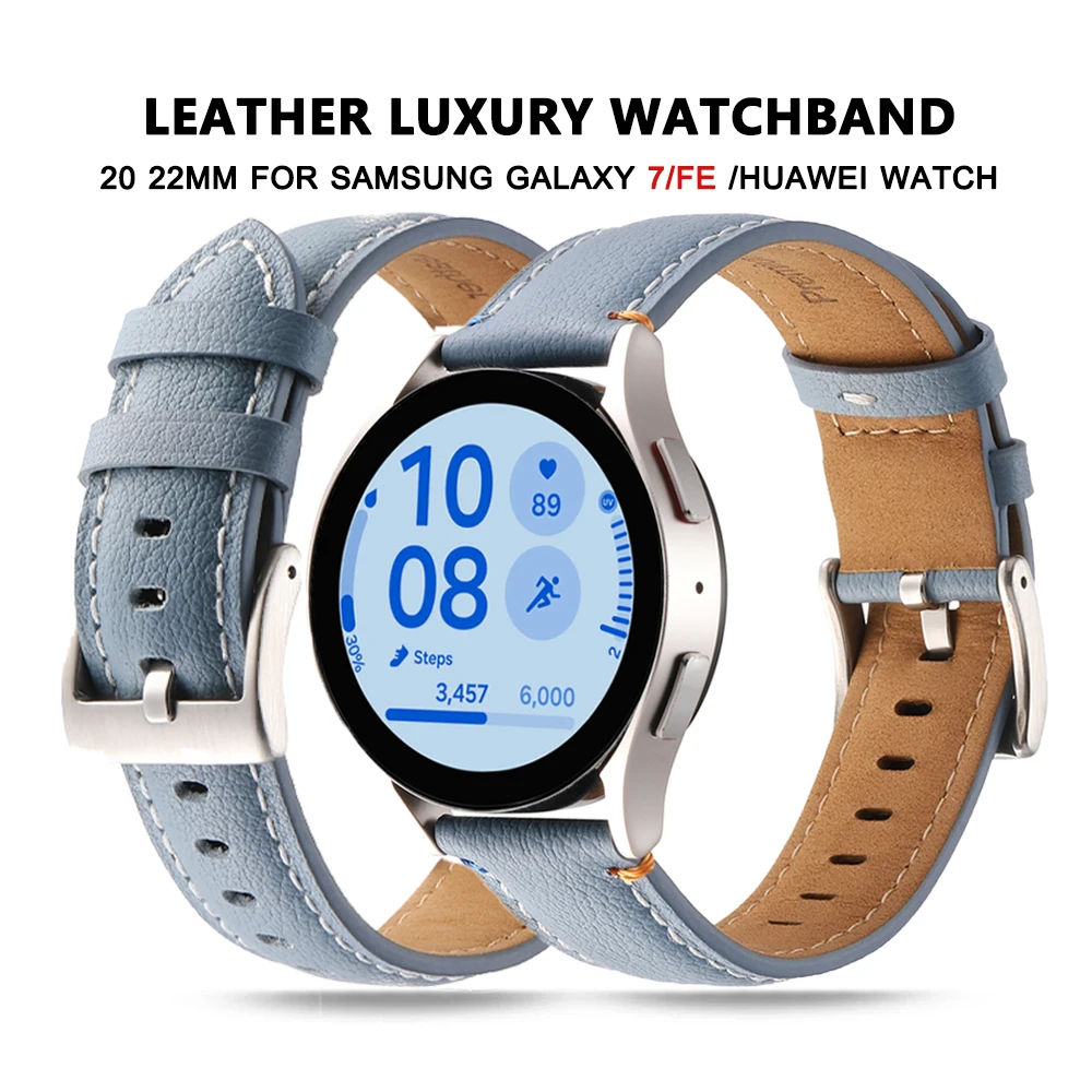 

Ремешок кожаный для наручных часов, браслет для Samsung Galaxy Watch FE 7 40 мм 44 мм 6Classic 47 мм 43 мм Huawei Watch 4Pro GT3Pro/4 46 мм, 20 мм 22 мм