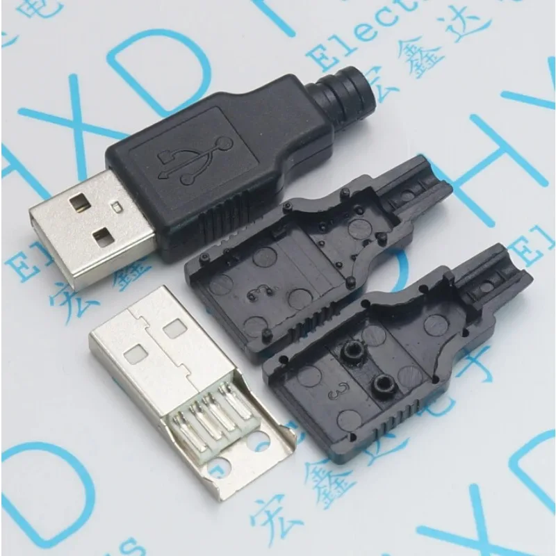 

50pcs USB Male Welding Line a Type Public Seat 4P4 Line Plastic Shell Heat Sealing Three-Piece Set for Electronics