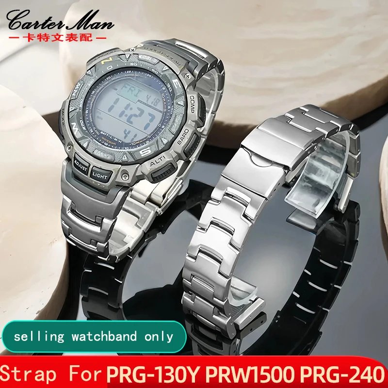 

Titanium alloy watch strap for Casio PRG-130Y PRW1500 PRG-240 titanium alloy notch steel bracelet men's wristband accessories