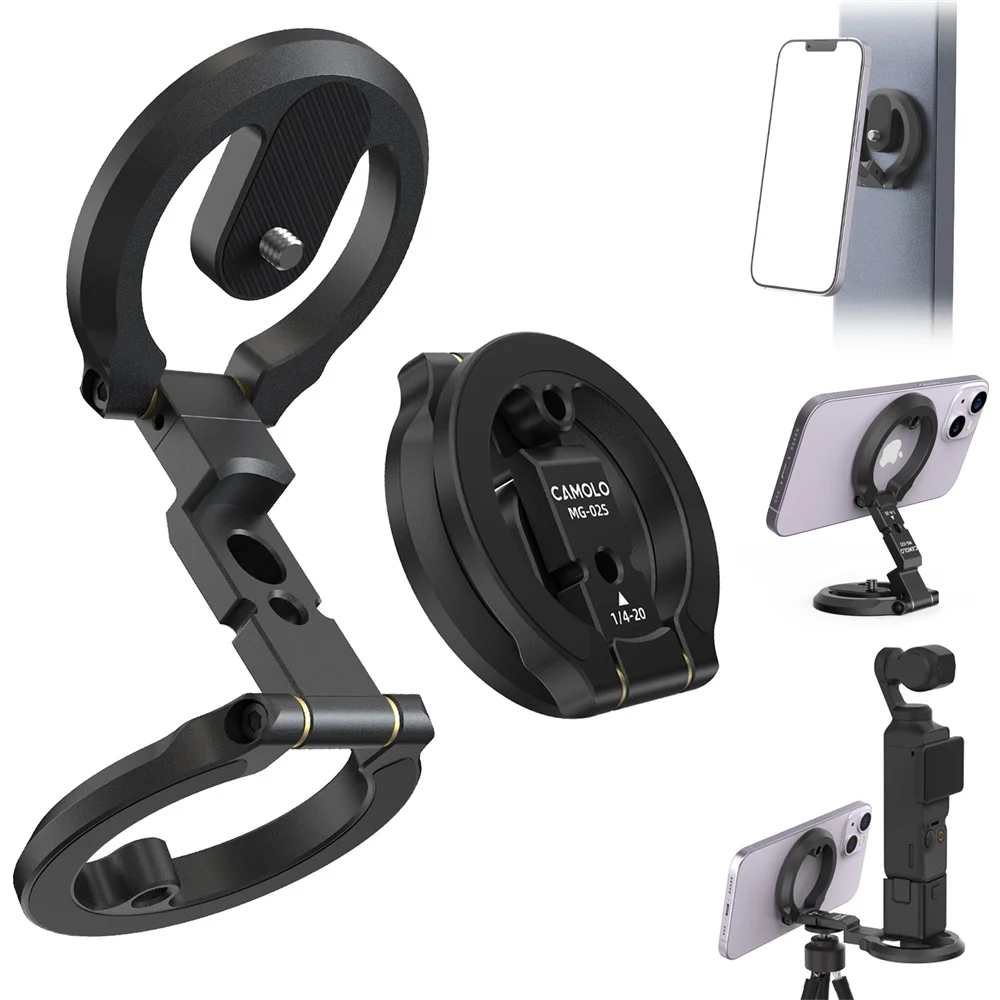 CAMOLO 2in1 Dual Magnetic Phone Holder for iPhone 18 -12/DJl Pocket 3/4/4P w 1/4