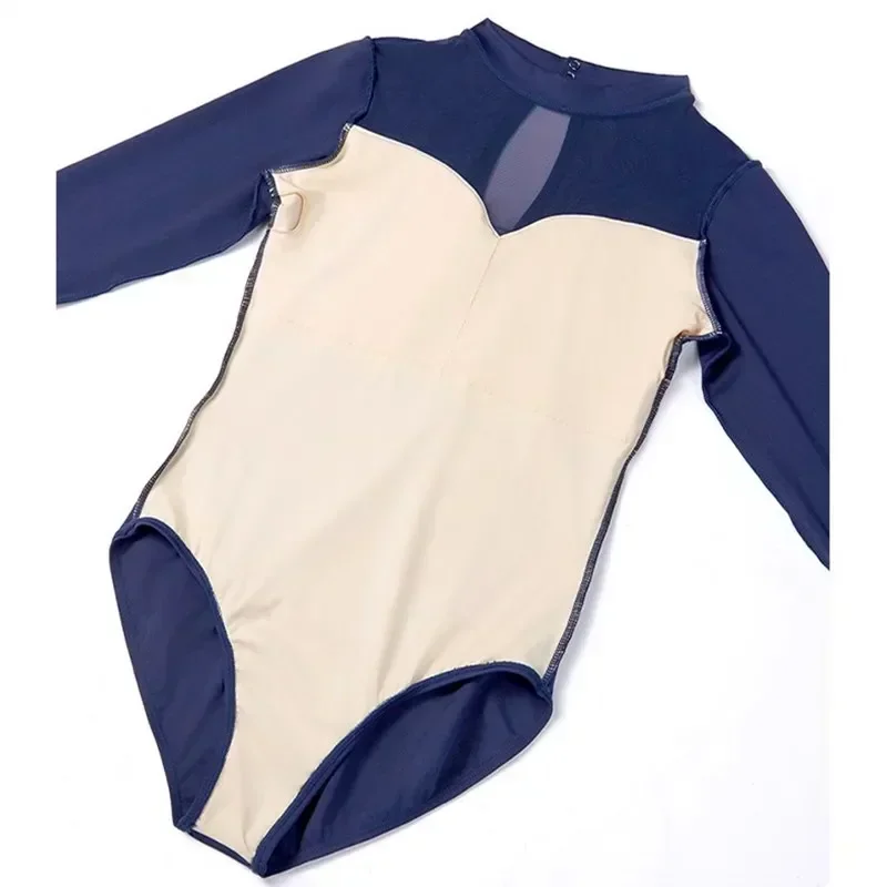 Velvet Net Dance Leotard For Women Ballet Dance Long Sleeve Gymnatics One Piece Bodysuit Dancewear Sexy Keyhole Cutout Back New