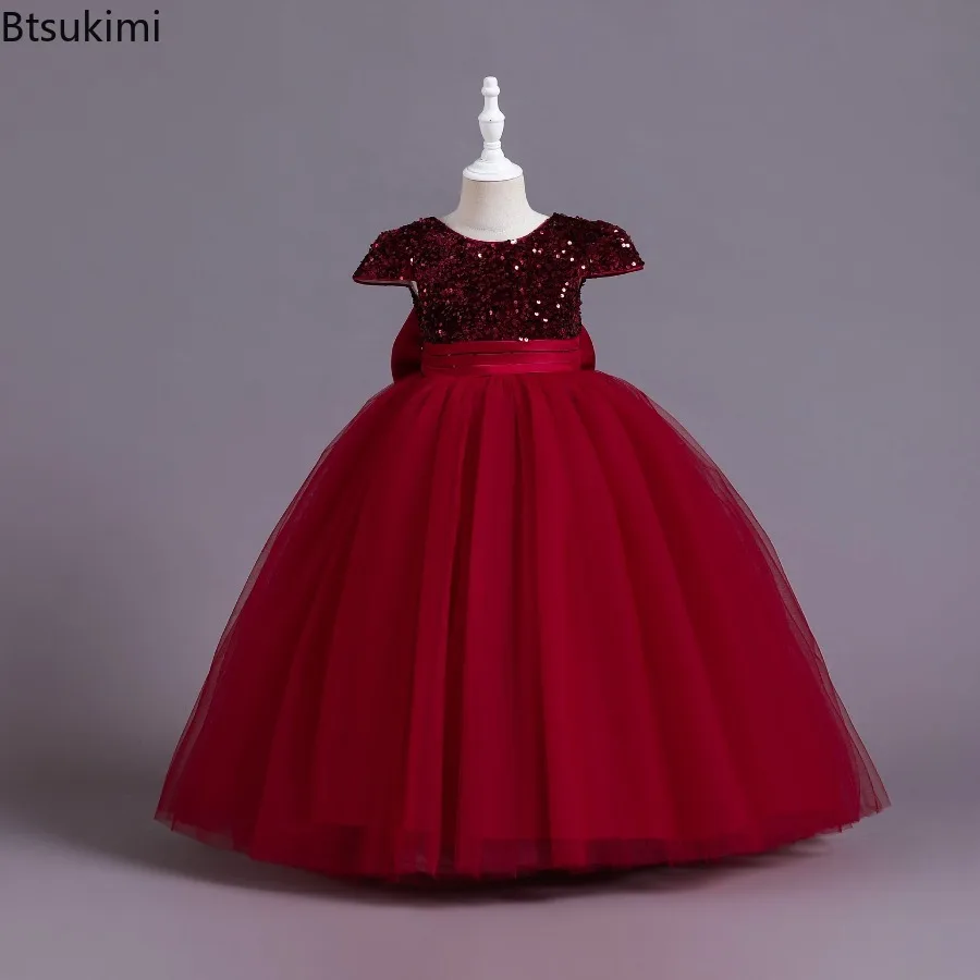 Mode Kinder Brautjungfer Kleider Feste Spitze Langarm Mädchen Pailletten Kleid Frühling Herbst Kinder Mädchen Party Kleider 3-12 Jahre