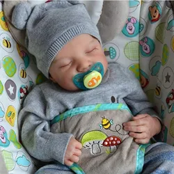 Risbecko 43CM Levi Newborn Baby Doll Reborn Sleeping Soft Silicone Flexible 3D Skin Tone with Visible Veins Hand Paint Hair Doll