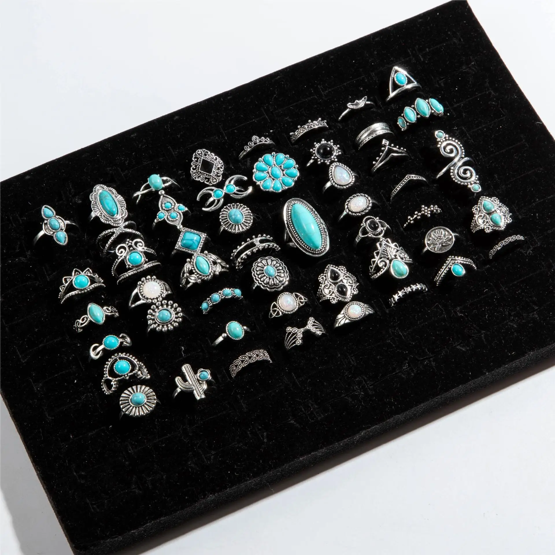 Wholesale Best Seller - Factory 50pPCS/Set Bohemian Style Women's Knuckle Ring Set - Western Turquoise Finger Ring Pack - Bulk