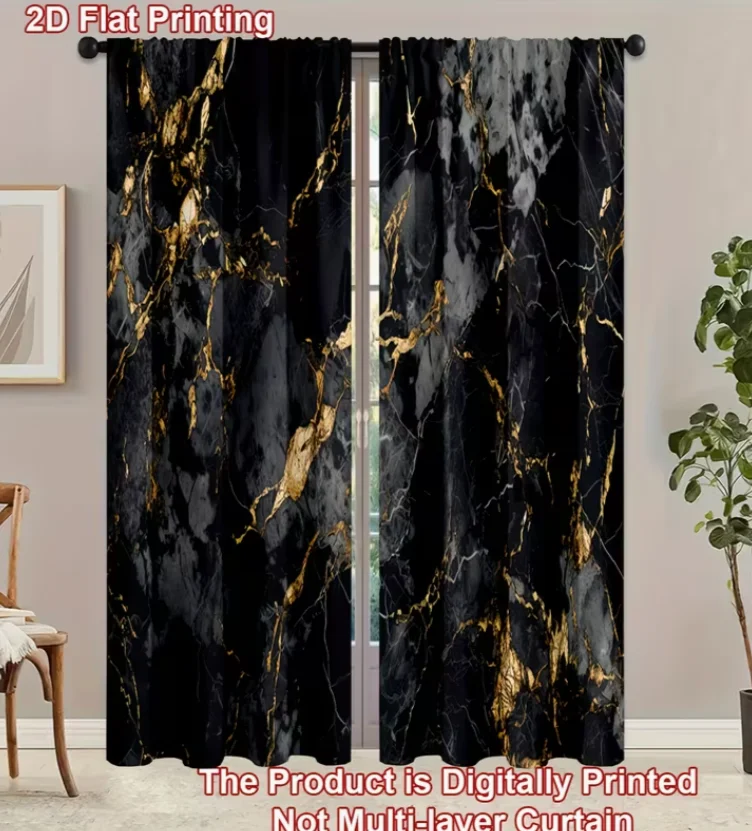 2pcs Modern Curtains Compatible for Bedroom Living Room Semi- Privacy Window Drapes Futuristic 3D Gradient Geometric Cube Design
