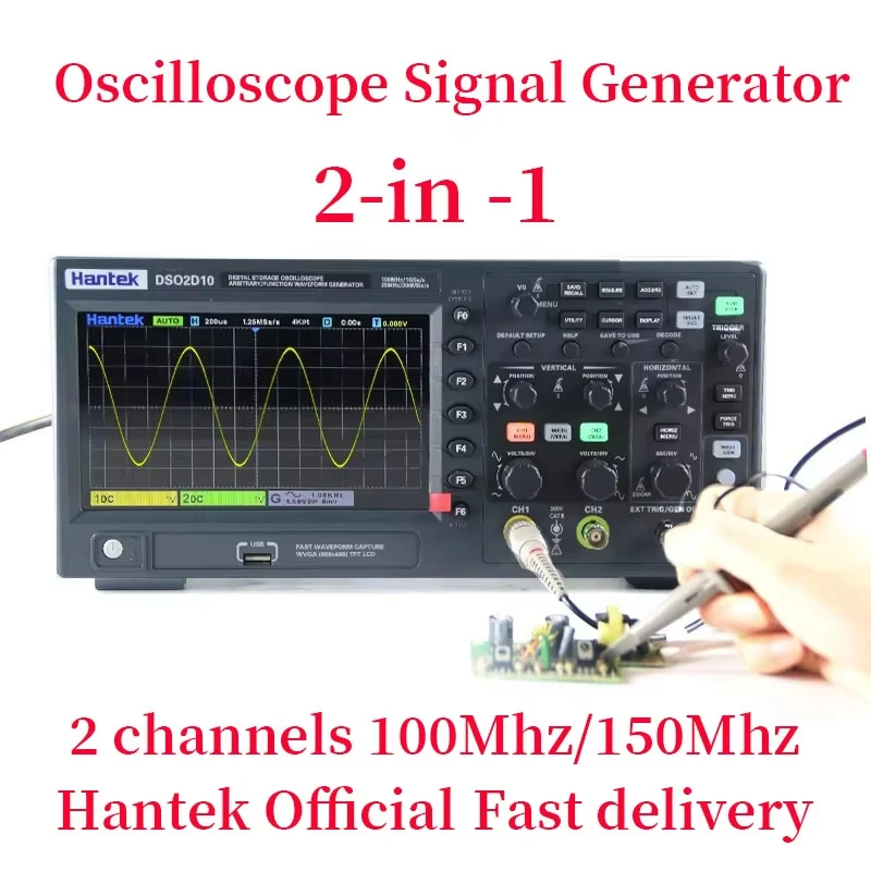 DSO2C10 DSO2D10 DSO2D15 Digitale Opslag Oscilloscoop 2-kanalen 150MHz 1GSa/s 8Mpts Signaalgenerator Voltmeter Frequentiemeter