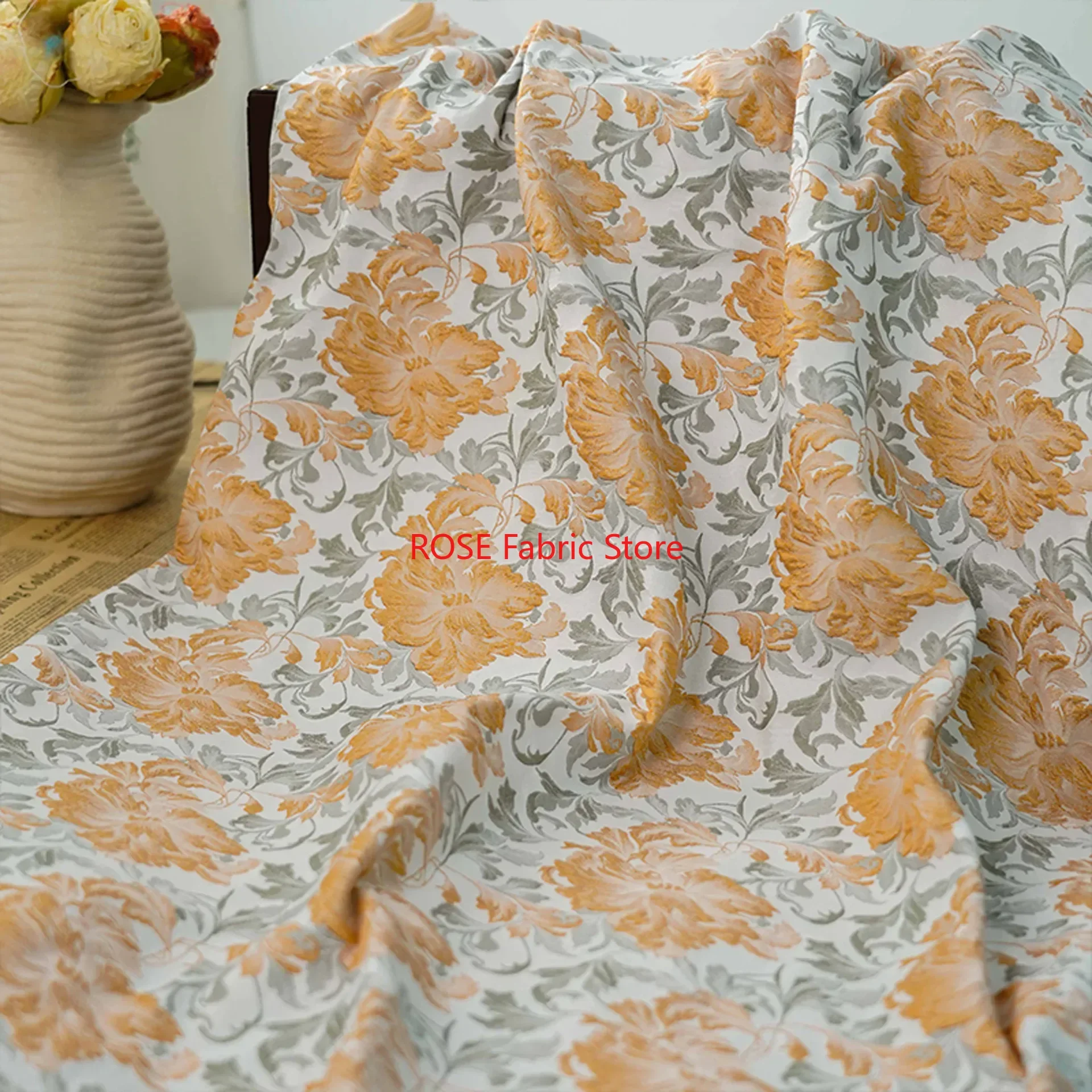 1 meter European Style Large Flower Relief Jacquard Fabric Women's Formal Dress Skirt Bag Decorative Sewing Fabric