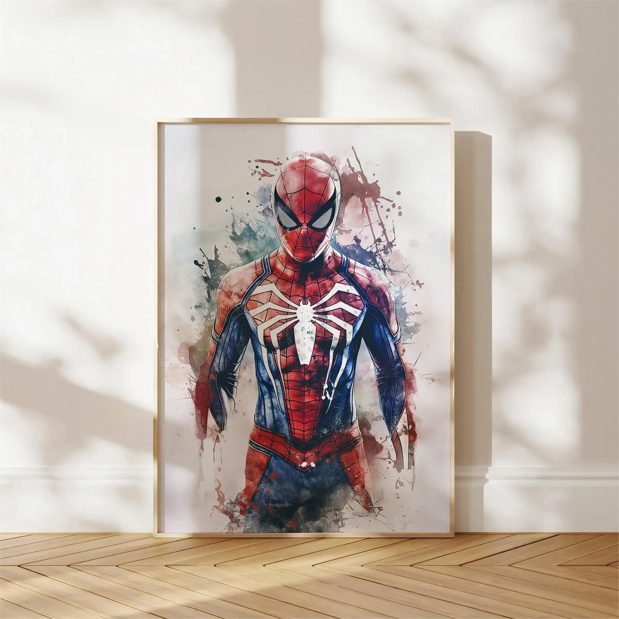1 Stück rahmenlose Aquarell-Tropfkunst-Superhelden-Drucke, Poster, Spider-Man, Iron Man, Leinwandgemälde, Marvel-Wandkunst für Kinderzimmer