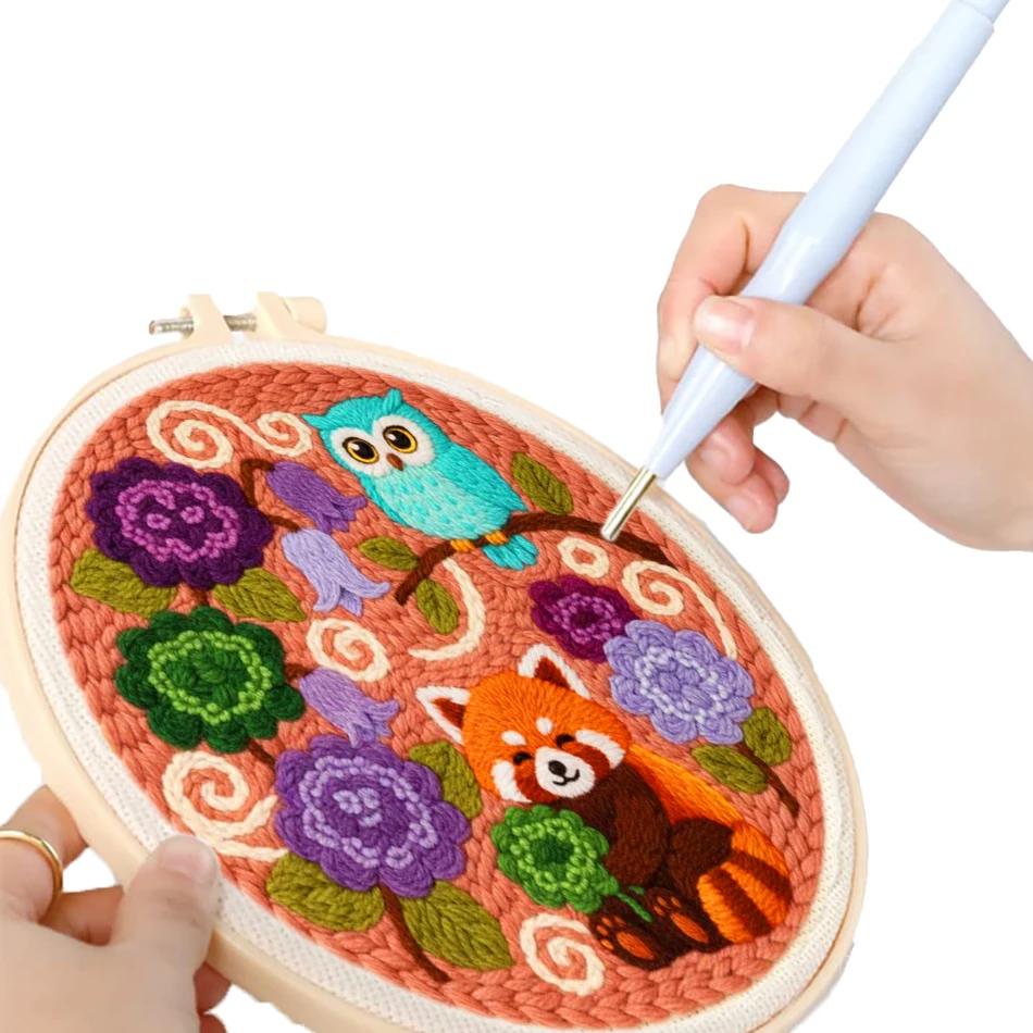 GATYZTORY punch needle embroidery set Tufting Animals and flowers embroidery hoop 20x20cm Yarn Decorative Gift Wall art Artwork