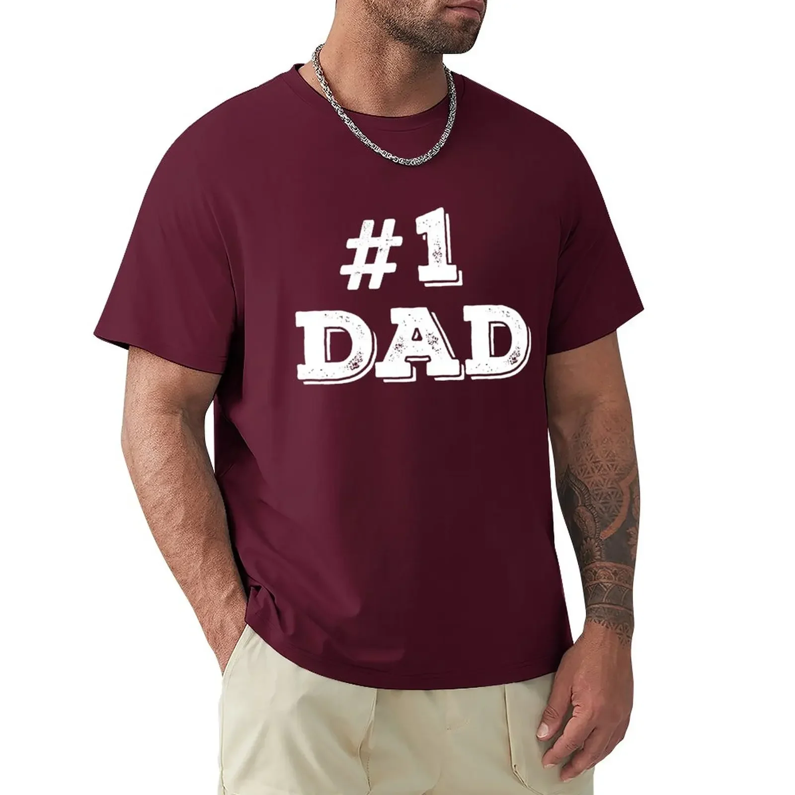 Dad Number One Father's Day Vintage Style T-Shirt summer top hippie clothes plus sizes mens clothing Short Sleeve Round Collar