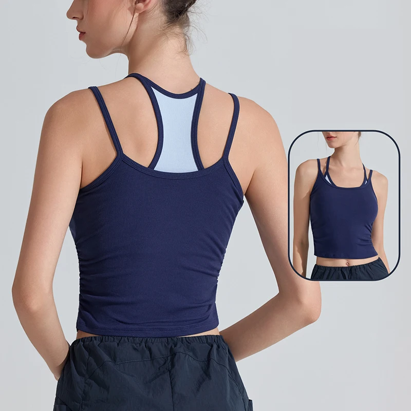 

Women Fitness Yoga Top Solid Color Slim Fit Gym Vest Breathable Quick Dry Running Top With Chest Pads Female Workout Clothes