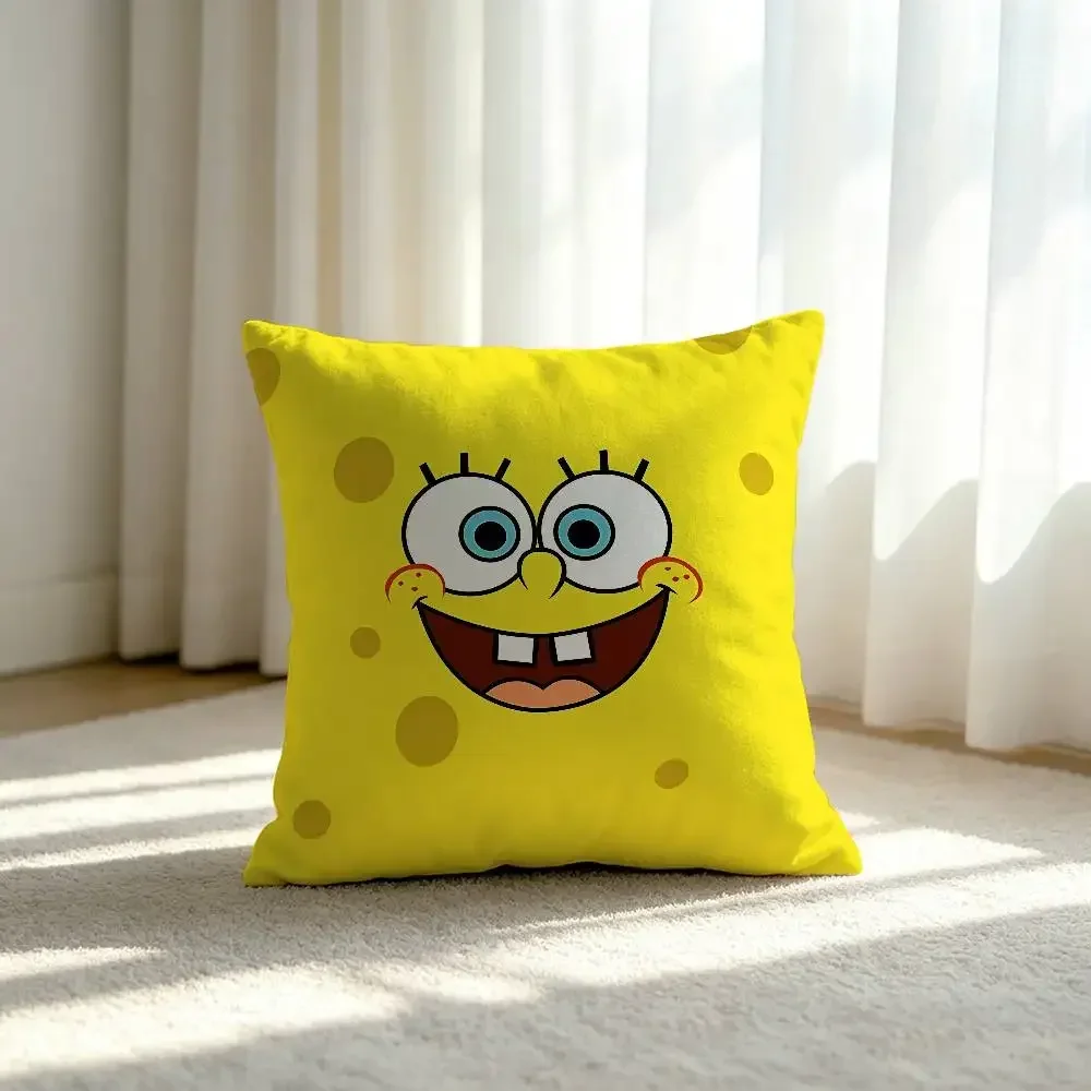 Cute S-SpongeBobs Customizable Square Pillowcases, Stylish And Soft, Perfect For Beds, Cars, And Sofas.