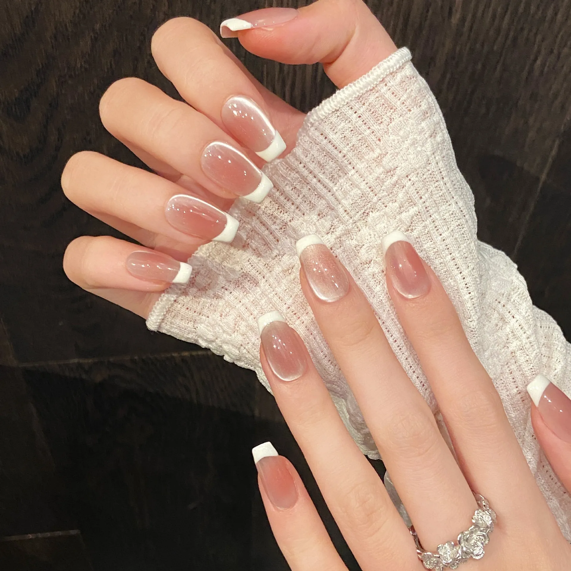 10 قطعة عين القط الفرنسية اليدوية اضغط على الأظافر Ins بسيطة عارية الوردي الحلو فتاة الأظافر وهمية قابلة لإعادة الاستخدام يمكن ارتداؤها الكورية أظافر صناعية نصائح #3