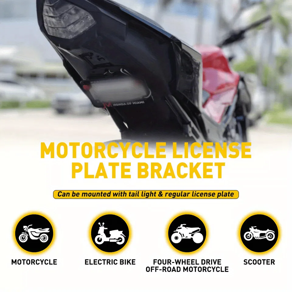 Motorcycle License Plate Bracket Taillight Fixed Adjustable Folding Number Plate Frame Holder Light Mount Motorbike Accessories