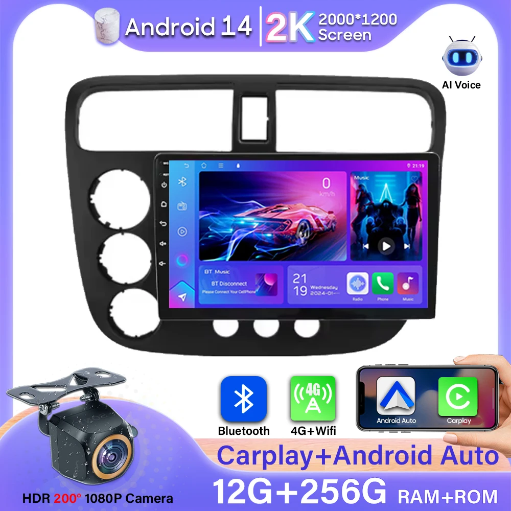 

Android 14 Car Radio For Honda Civic 2000-2006 Carplay Video GPS Navigation No 2din 4G Wifi Automotive Multimedia Stereo 2k BT