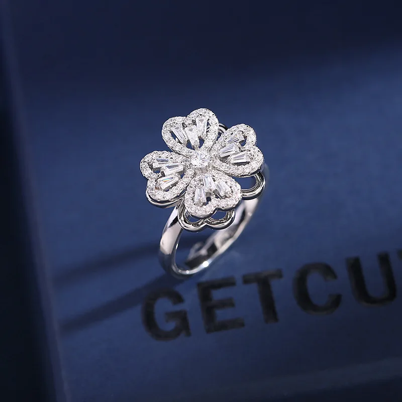 Fashionable High-end Micro-embellished Flower Ring, Simple and Cool Style Classic Open Light Luxury Retro Ring