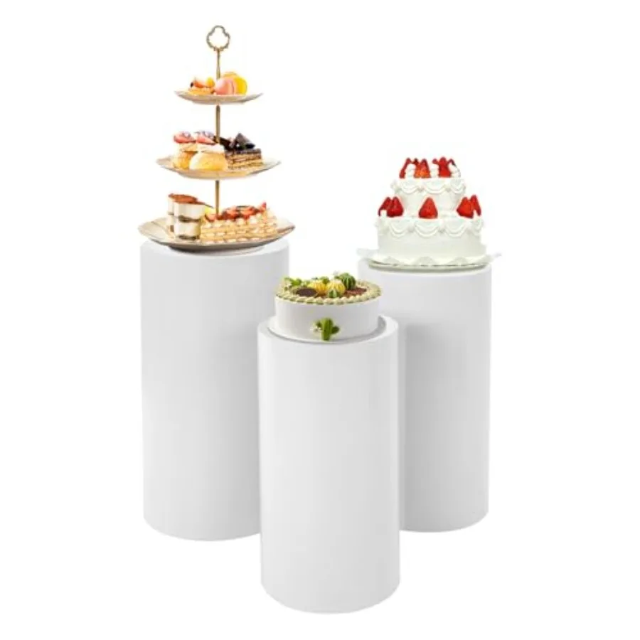 

3 Pcs Cylindrical Display Stands,White Party Cake Cylinder Stand,Iron Cakes Pedestal Stand for Parties (10.6"/11.8"/12.9")