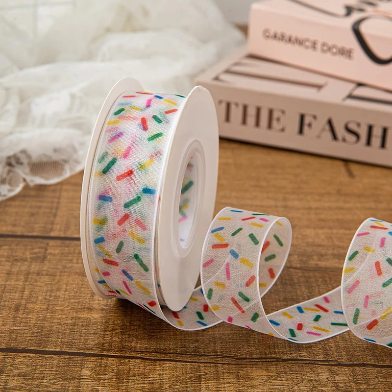 22 Meters Candy Sprinkle Sheer Ribbon, Donuts Ribbon for Wreath Hair Bow Craft Party Decor Christmas Tree Birthday Gift Wrapping