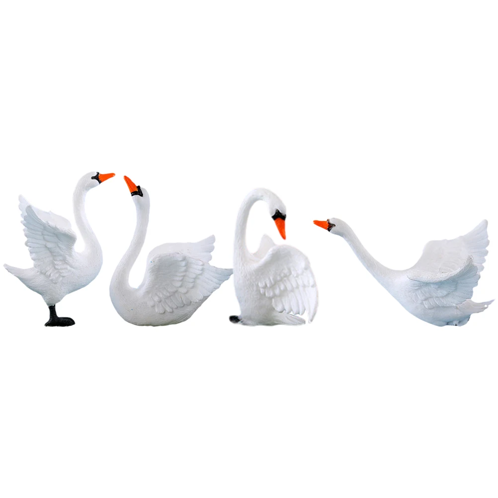

4pcs Mini Swan Decoration Ornaments Lightweight Home Bonsai Garden Decor Mini Figures Tiny Animals Figurines