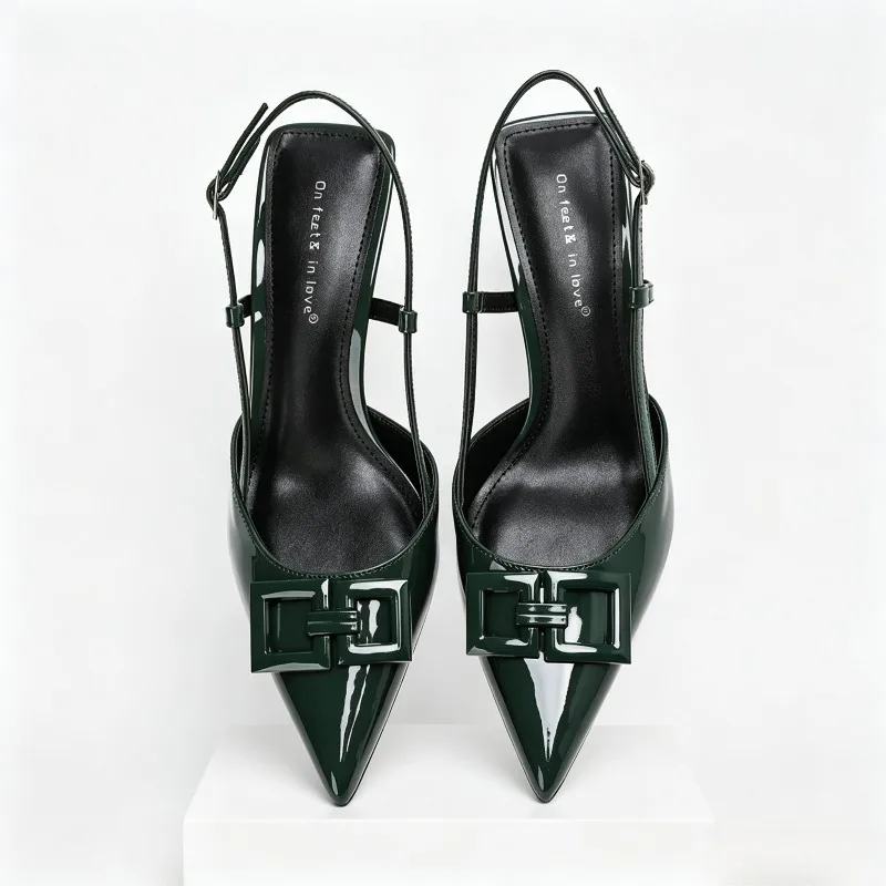 High-quality Patent Leather Slingbacks Pumps Women Sexy Pointed Toe Thin High Heels for Ladies Autumn Elegant Women Luxury Heels