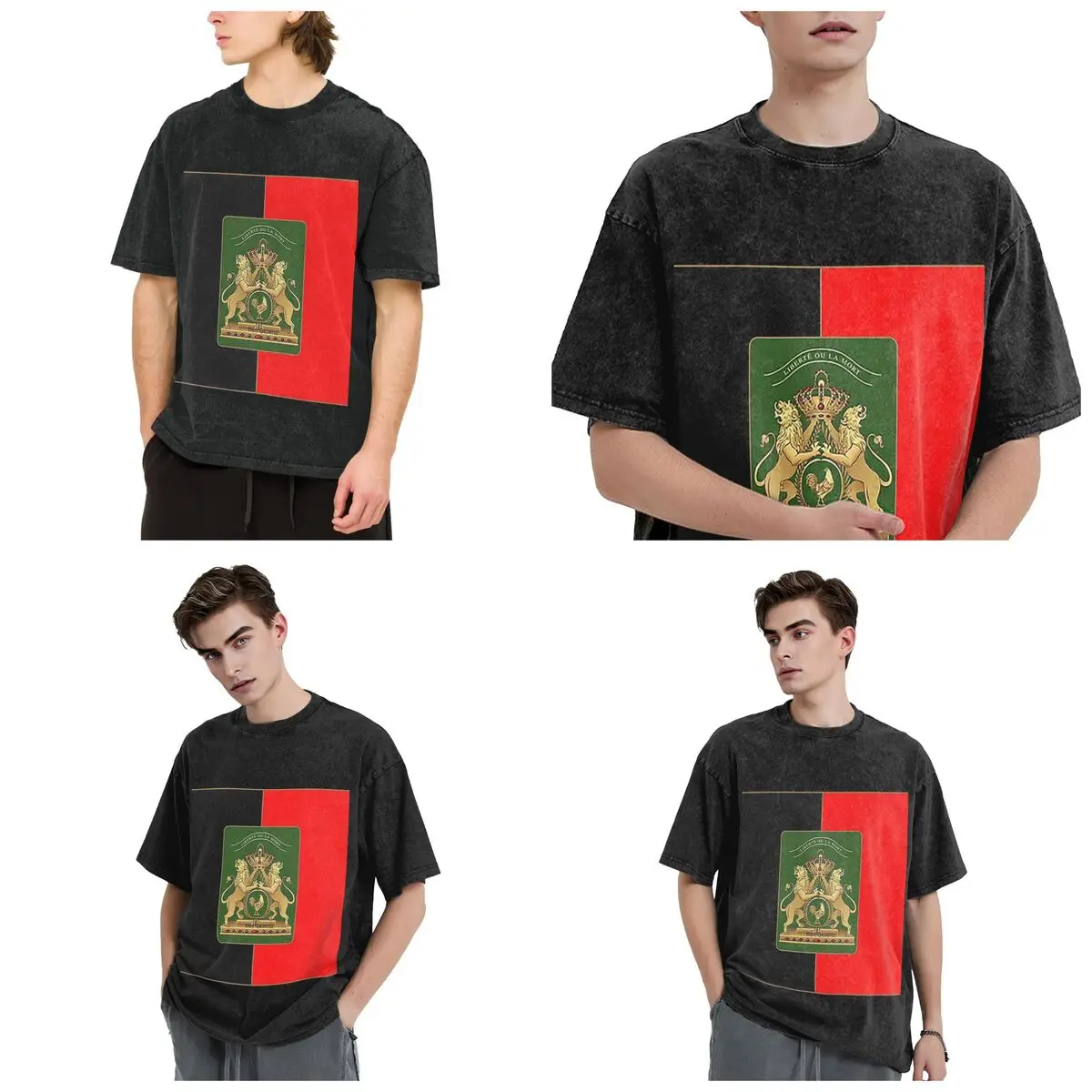 Streetwear T-Shirts Haitian Independence Flag Washed T Shirt Short Sleeve Hip Hop T-Shirt Tops Tees for Men Women
