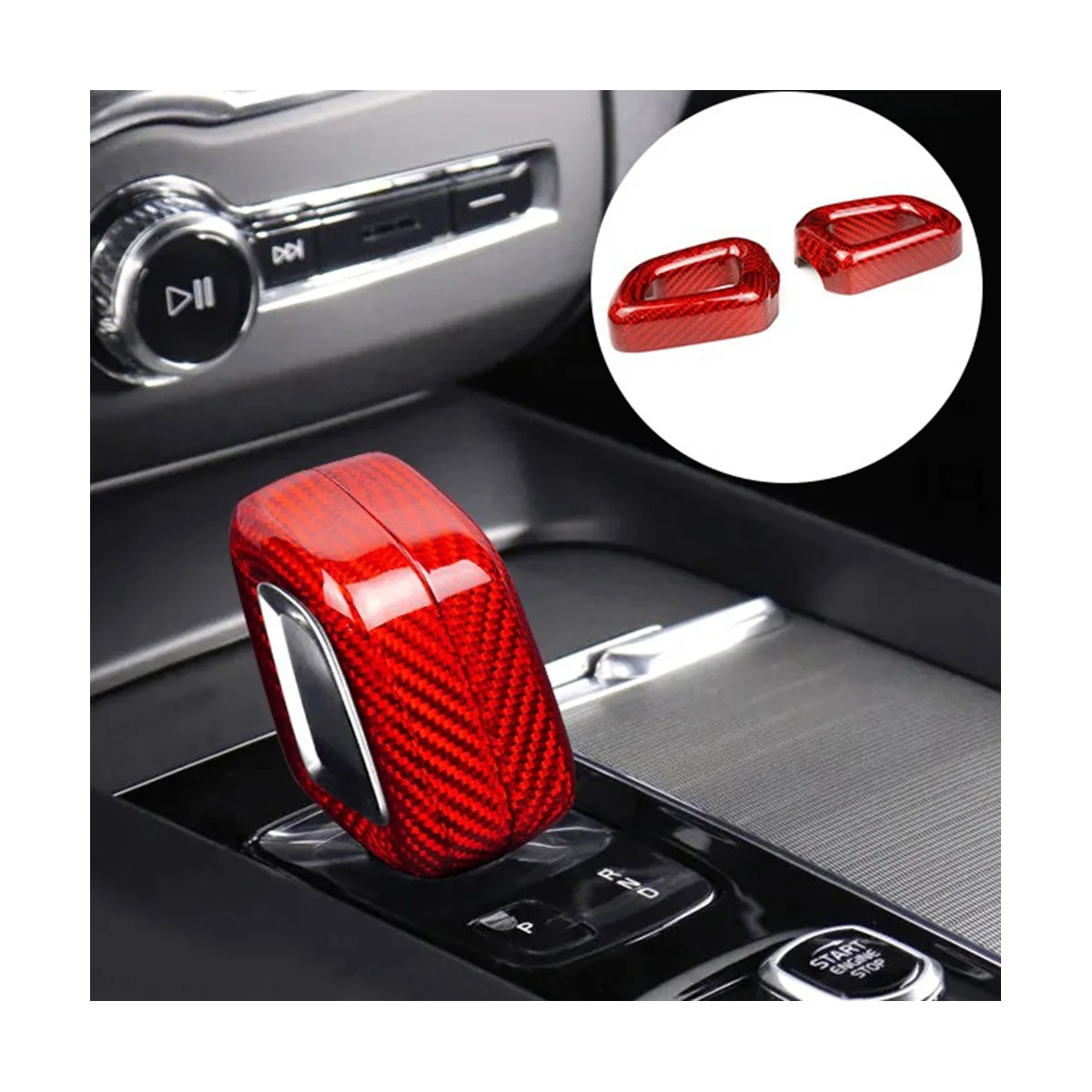 Car Gear Shift Knob Cover for Volvo XC60 S90 C40 XC90 V90 2022 Carbon Fiber Accessories Interior Trim Sticker(Black)