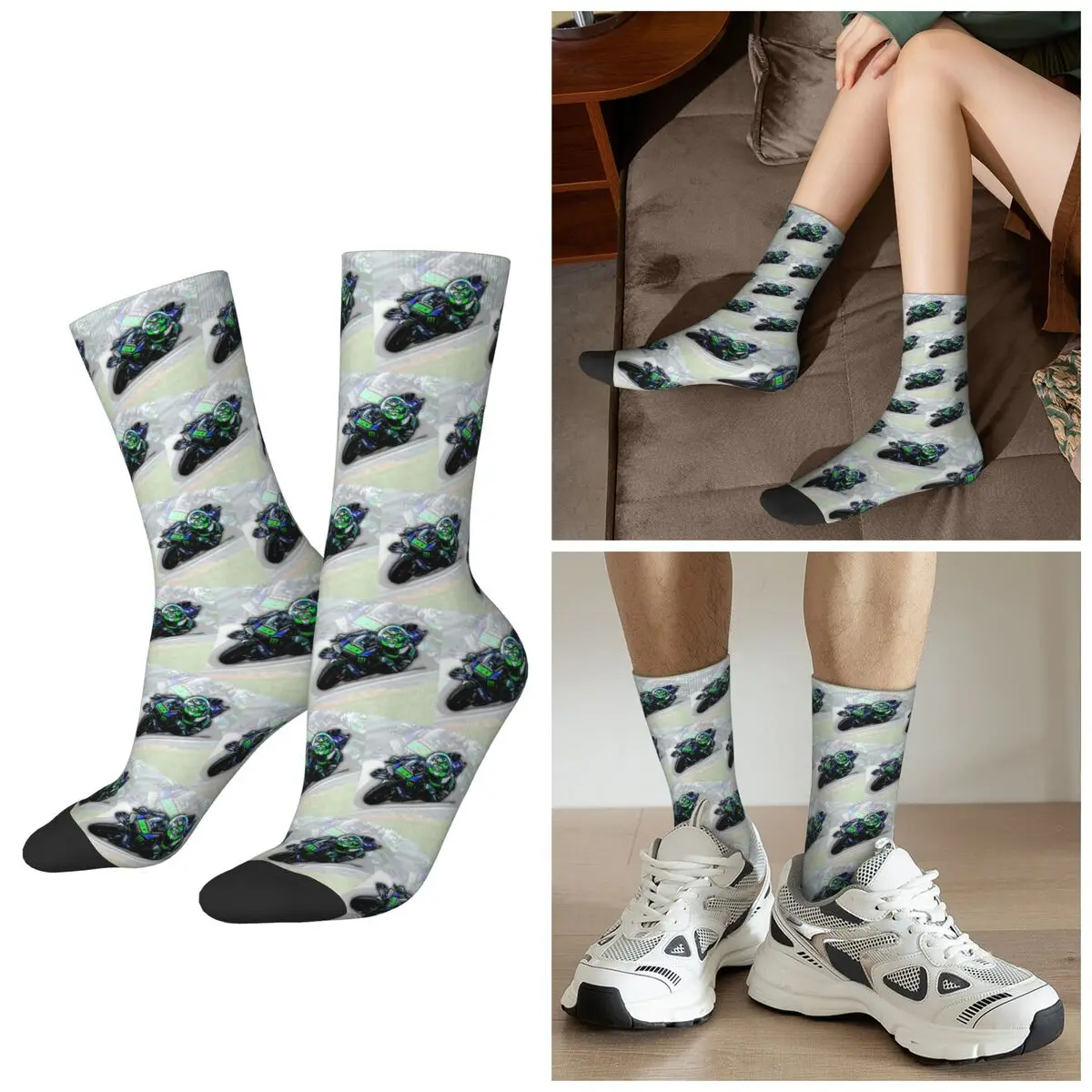 All Seasons Fabio Quartararo French Motorcycle Racer Socks Harajuku Sport Middle Tube Socks High Quality Stockings for Men Women