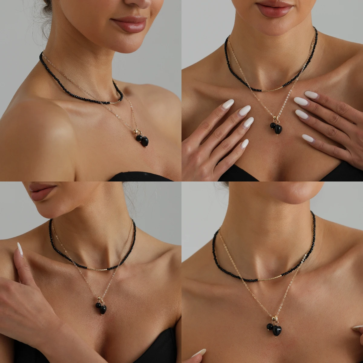 Cross border jewelry retro dark style ceramic love rice bead necklace ins style niche versatile commuting accessories